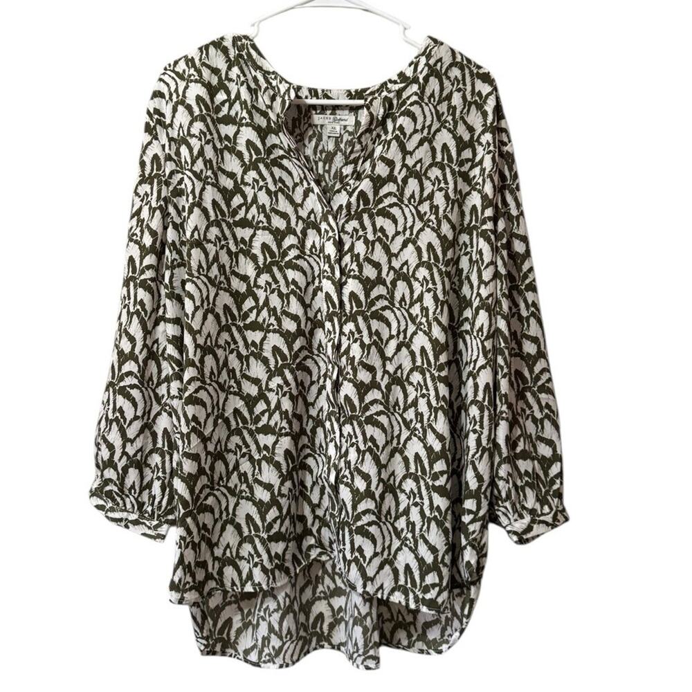 Jachs Girlfriend NY Women Tunic Blouse Hidden Button Size XL Green White Flowing